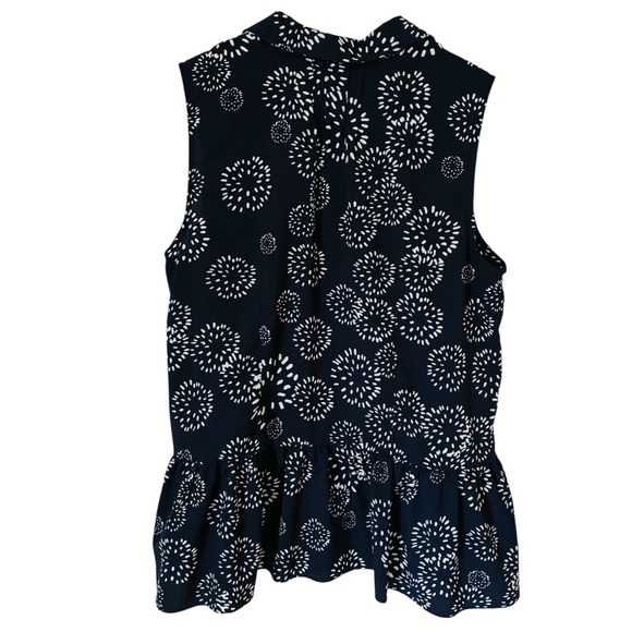 Cabi Sz Medium Navy Sleeveless Blouse Dandelion Fireworks Ruffle Peplum Back - Picture 7 of 8